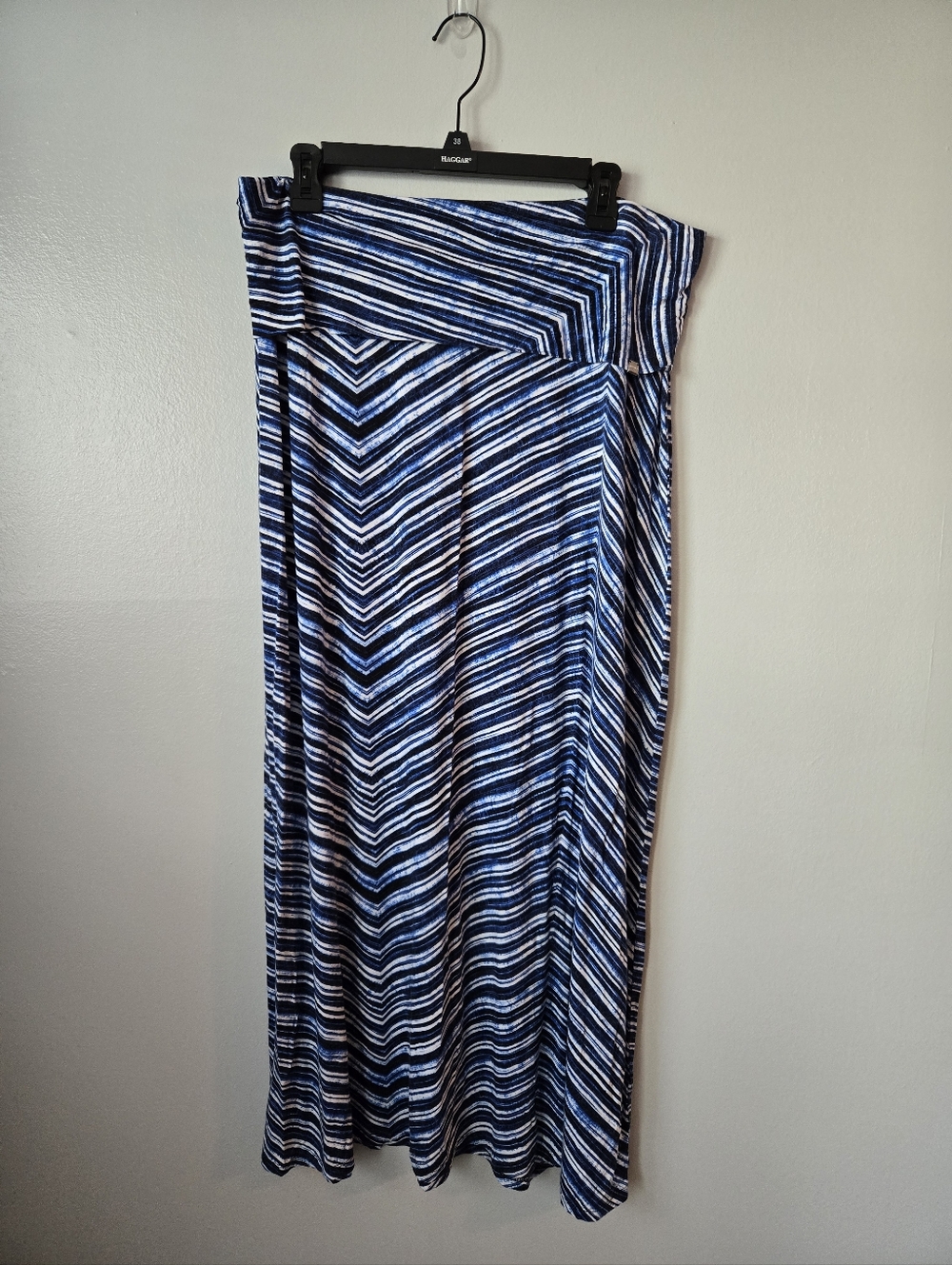 Calvin Klein Blue White Striped Chevron Foldover Waist Maxi Skirt Size Large